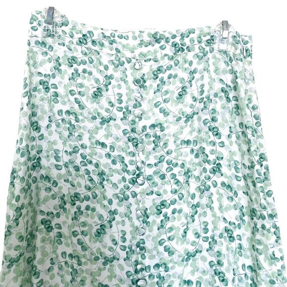 H&M White Green Eucalyptus Plant Print Ciottagecore Midi Split Skirt Size 6 - Picture 6 of 7